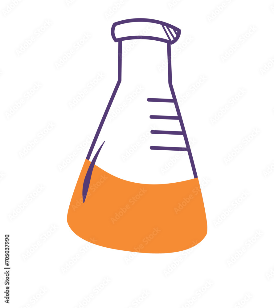 Back to school element of doodle set. This vibrant illustration of flask combines shades of orange and violet to create an engaging back-to-school atmosphere. Vector illustration. Back to school element of doodle set. This vibrant illustration of flask combines shades of orange and violet to create an engaging back-to-school atmosphere. Vector illustration.