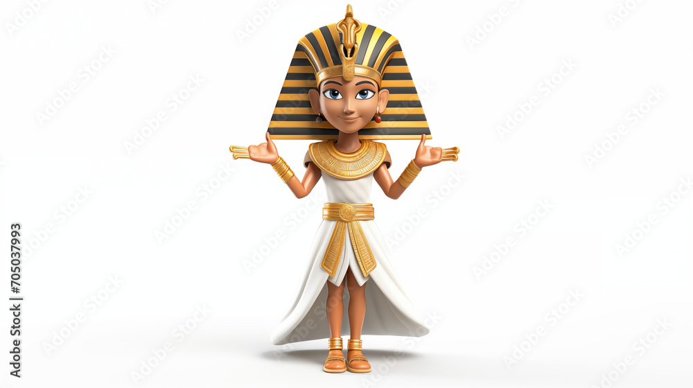 3d cartoon pharaoh isolated on white background