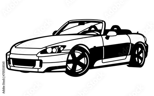 Retro japanese drifting cabriolet car vector metal cutting