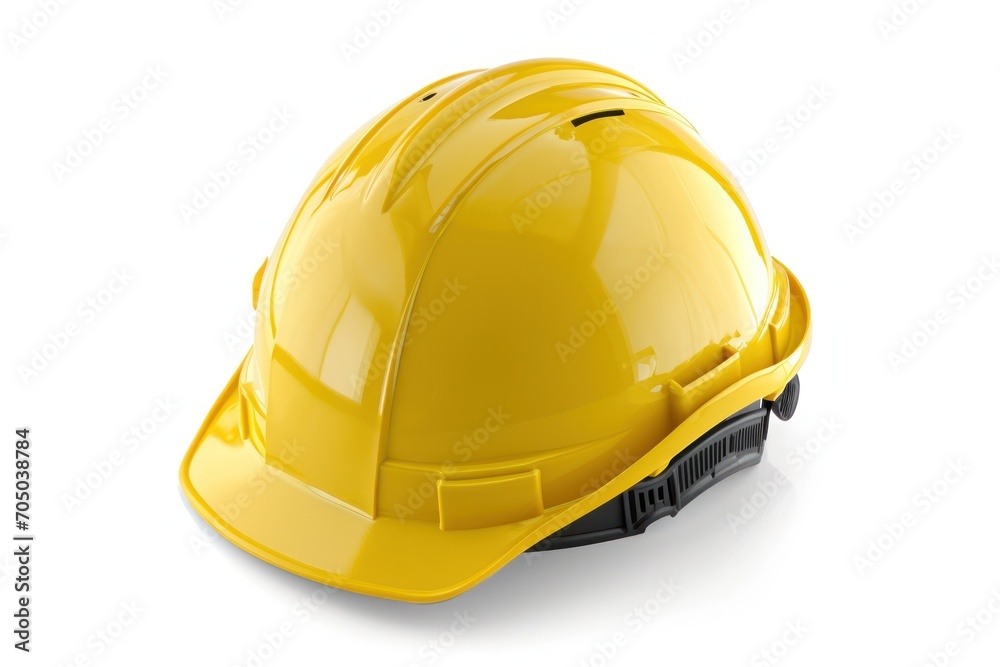 Fototapeta premium Yellow Hard Hat on White Background, Safety Equipment for Construction Workers