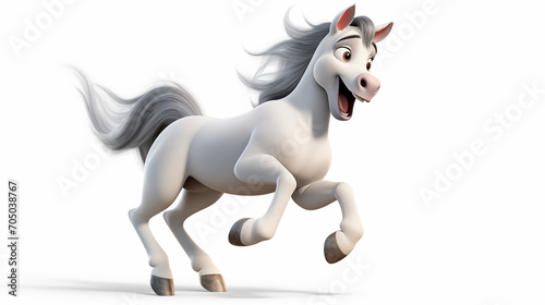 Prancing white horse on white background 3D cartoon