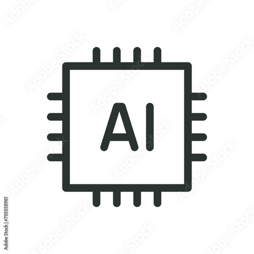 AI chip isolated icon, AI microchip vector icon with editable stroke