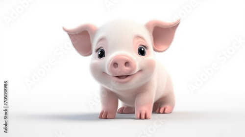 pink piggy smiling in white background isolate 3d cartoon