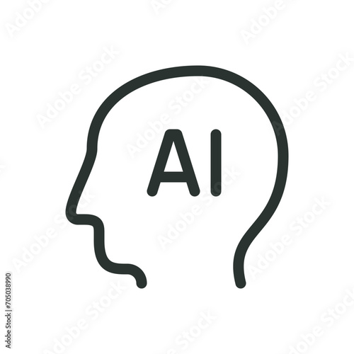 AI human head tech isolated icon, AI humanoid vector icon with editable stroke