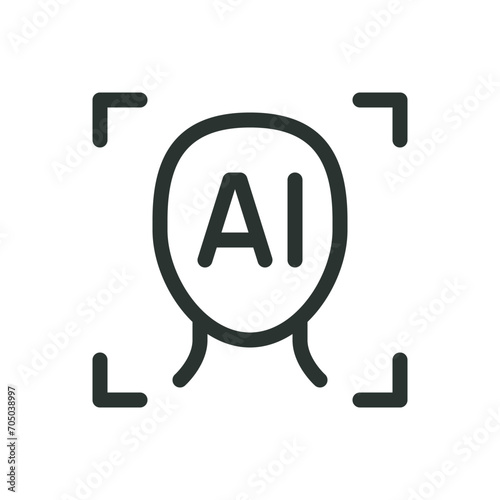 AI facial recognition isolated icon, AI face identification vector icon with editable stroke