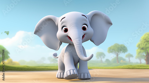3d cute elephant isolated in the meadow