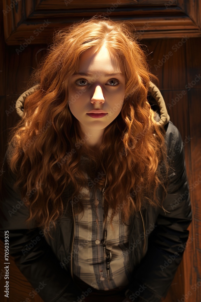 Blonde female with curly hair dressed in a fur coat posing in deep shadow in a studio.
Blonde female with curly hair dressed in a fur coat posing in deep shadow in a studio.