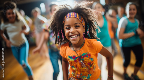 African American girl dancing with her firends in dance class photo