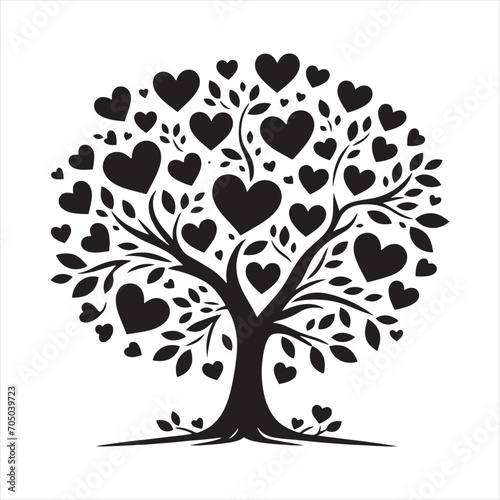 Whispering Valentine Serenade: Romantic Silhouette for Love-themed Stock - Love Tree Black Vector Stock
