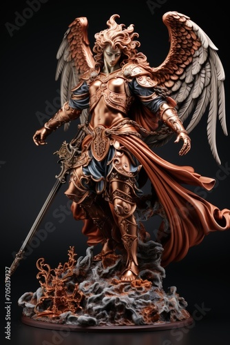 Classic sculpture of Archangel Michael isolated on dark background