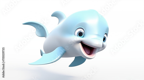 3d cartoon of blue dolphin smiling isolated in white background