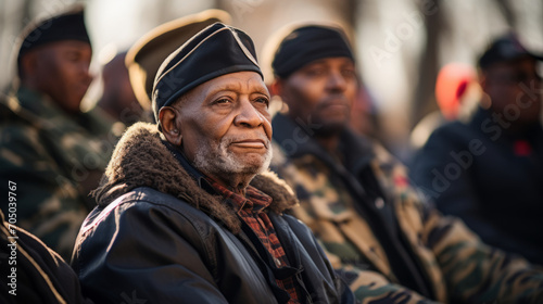 Black war veterans at an outdoor remembrance event