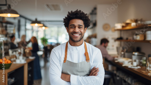 Portrait of a proud male Black entrepreneur in his bistro