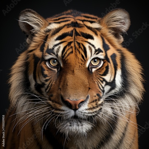 Closeup photo of a face of sumatran tiger isolated on black background  © Hitesh