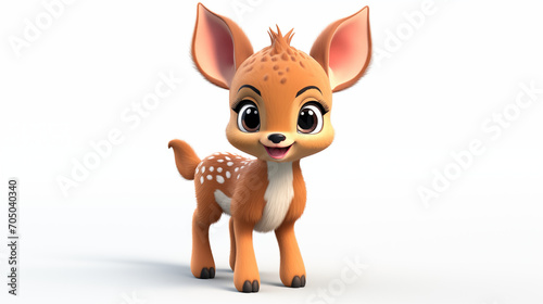  3d cartoon of deer fawn on white background