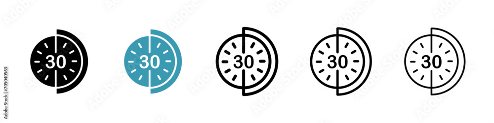 Thirty Minute Timer Vector Icon Set. Half-hour duration clock vector symbol for UI design. - obrazy, fototapety, plakaty 