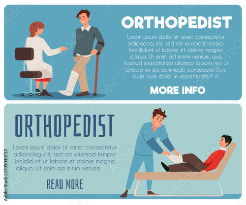 Set of website banner templates about orthopedist working flat style