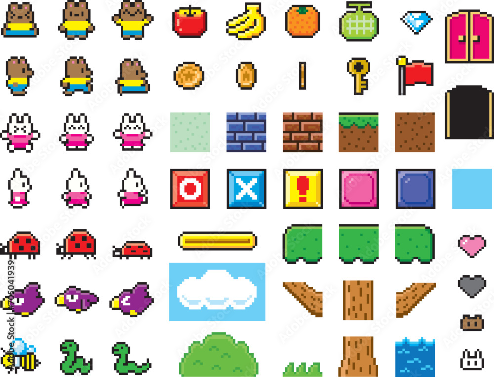 アクションゲーム風ドット絵　動物セット