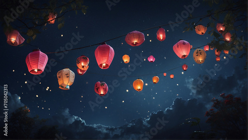 Lanterns fly into the sky on New Year's Eve