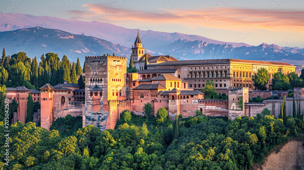 view of the alhambra in the morning light, alcazaba
