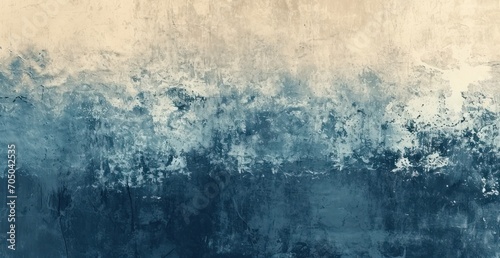 Aged blue concrete wall, weathered with abstract white patterns, ideal for textured backgrounds.