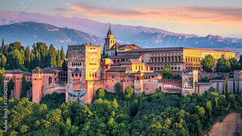 view of the alhambra in the morning light, alcazaba 
