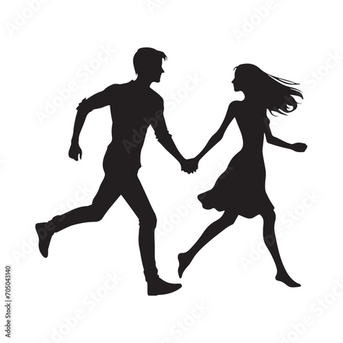 Couple Vector - Ephemeral Connection Serenade: Silhouette of Couple Holding Hands - Holding Hand Couple Silhouette - Valentine Vector Stock 