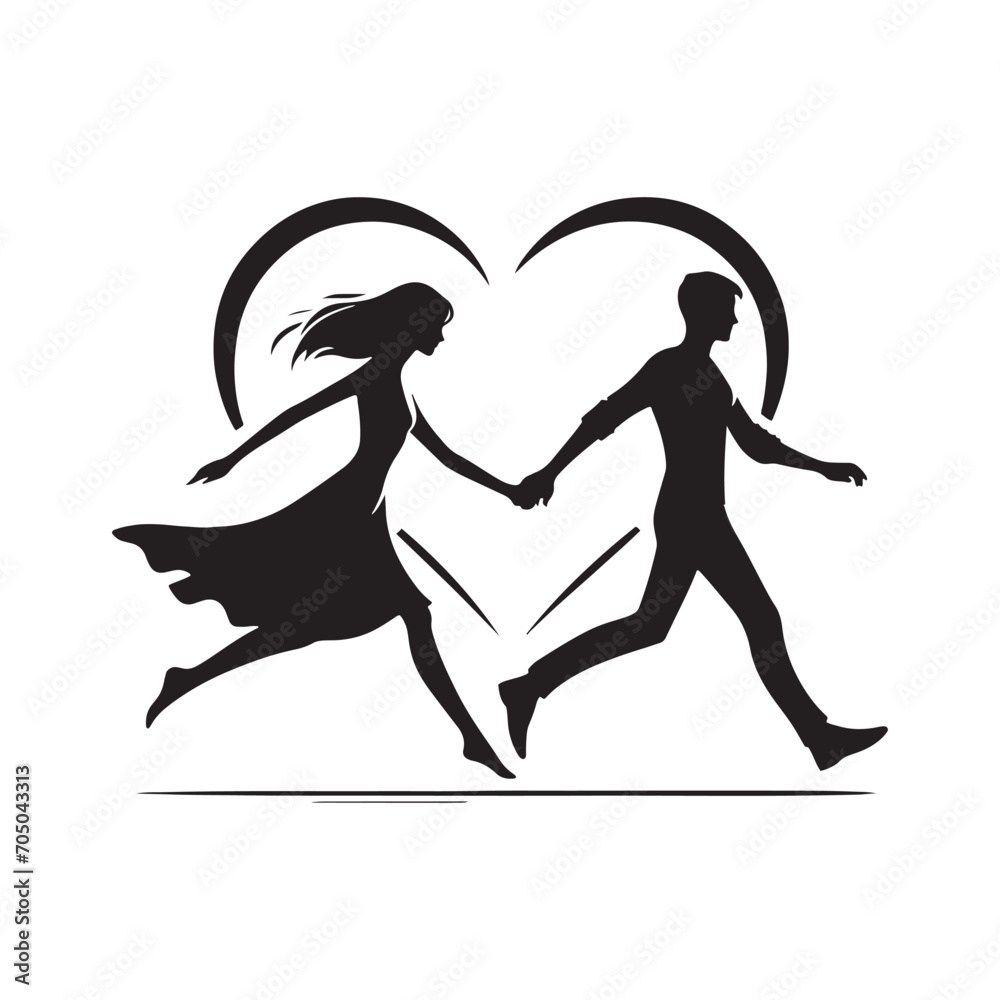 Couple Vector - Nightfall Harmony Unity: Couple Holding Hands Silhouette at Dusk - Holding Hand Couple Silhouette - Valentine Vector Stock

