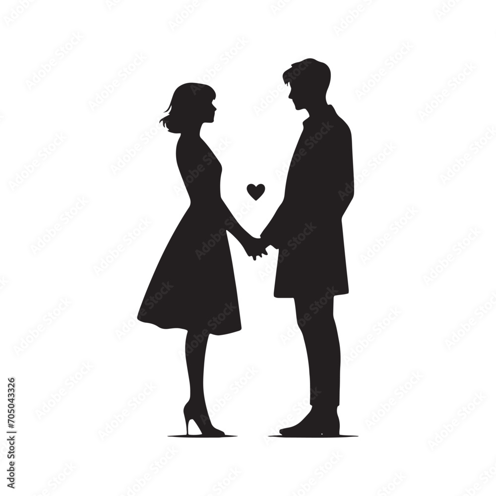 Couple Vector - Ethereal Affection Unity: Romantic Silhouette with Couple Holding Hands - Holding Hand Couple Silhouette - Valentine Vector Stock
