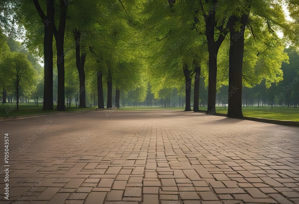 Obraz premium Empty square floor and green forest in the city park stock photoCity Backgrounds Road Natural Parkland