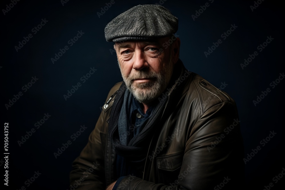 Portrait of an old man with a gray beard in a cap on a black background Portrait of an old man with a gray beard in a cap on a black background