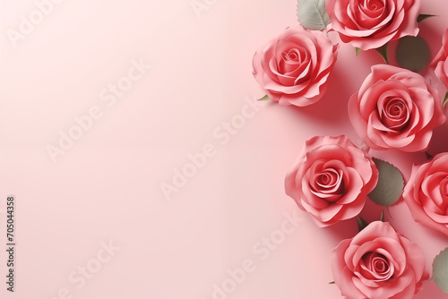 Pastel pink background with pink roses decorated with space for text.
