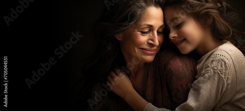 Gentle moment between mother and daughter in tender embrace. Family affection.
