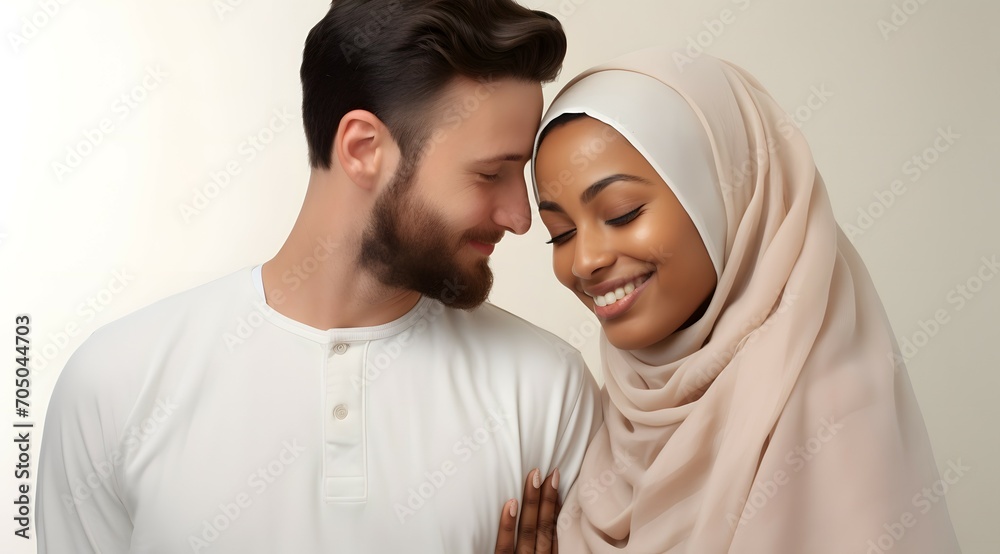 An Interricial Muslim Couple Sharing A Moment of Love