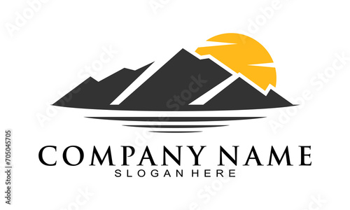 Photography Flat mountain and sun illustration design vector