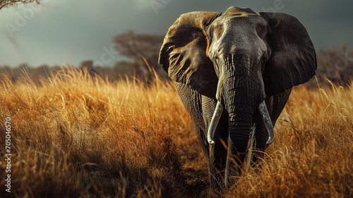 a elephant in savanna landscape wallpaper, wildlife photo, with empty copy space