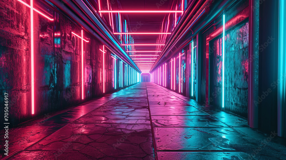 A fairy tale neon tunnel, immersed in hypnotizing light, leading his eyes into an endless secret