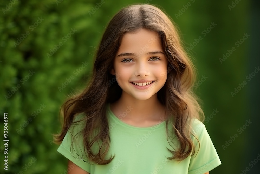 Portrait of a beautiful little girl with long hair smiling at the camera Portrait of a beautiful little girl with long hair smiling at the camera