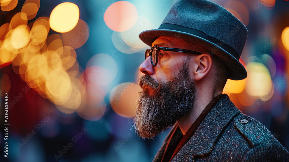 A man in a hat with a gorgeous beard, like a character from the times when style and charisma walk A man in a hat with a gorgeous beard, like a character from the times when style and charisma walk