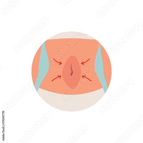 Tummy tuck, abdominoplasty infographic, abdominal or liposuction plastic surgery, vector abdominal navel area correction
