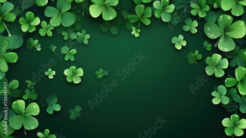 Happy Saint Patrick's Day with shamrocks clover leaf isolated green background. AI generated