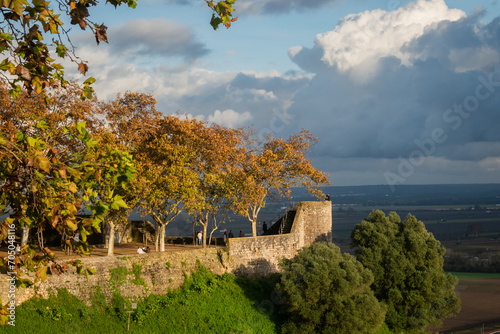 Santarém castle walls on top of the hill at golden hour, PORTUGAL photo