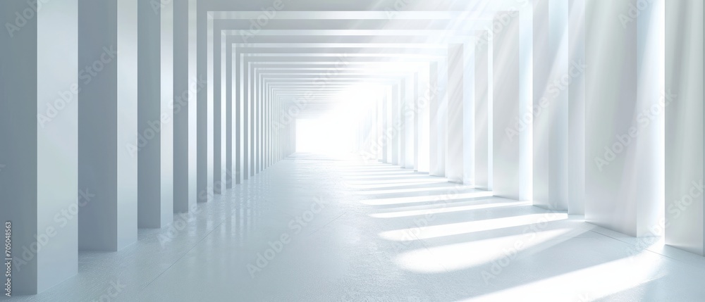 A sleek, modern white corridor illuminated by natural light, ideal for architectural and design visualizations.