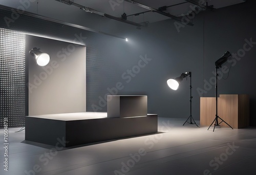 3D empty studio room show booth for designers with spotlight on gray gradient background stock illustrationBackgrounds Gray Color Photograph Studio Shot Domestic