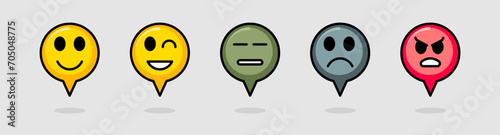 Emoticons with different emotions, happy, sad, confused, vector graphics isolated on white background