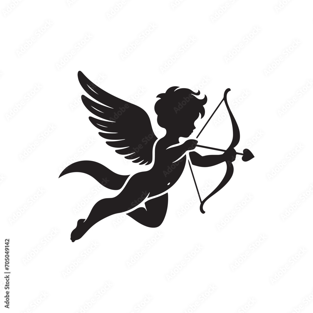Fototapeta premium Ephemeral Valentine Cupid's Affection: Silhouette Perfect for Love-themed Stock - Cupid Vector Stock 
