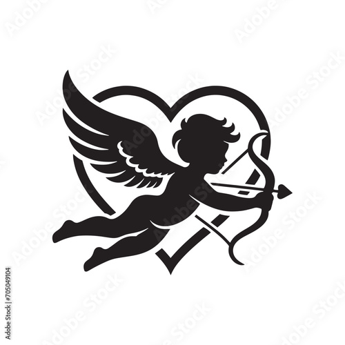 Divine Cupid's Enigmatic Silhouette: Romantic Stock with a Touch of Romance - Valentine Vector - Cupid Vector Stock 