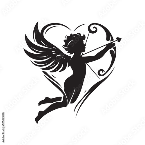 Whimsical Cupid's Heavenly Embrace: Enchanting Stock Image for Romantic Designs - Valentine Cupid Silhouette - Cupid Vector Stock 