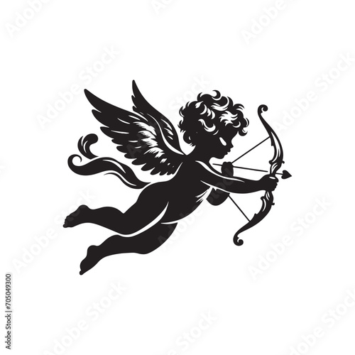 Ethereal Cupid's Affectionate Whispers: Enchanting Stock Photo for Romantic Designs - Valentine Cupid Silhouette - Cupid Vector Stock
