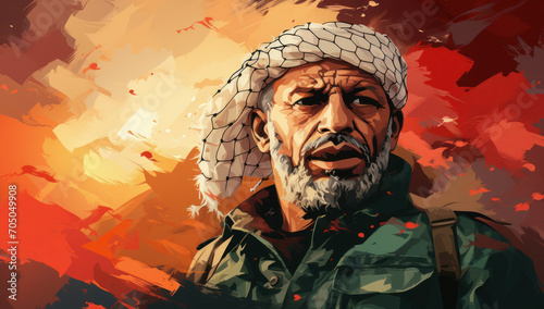 Portrait of a fictional emotional man similar to Palestinian leader Yasser Arafat. photo